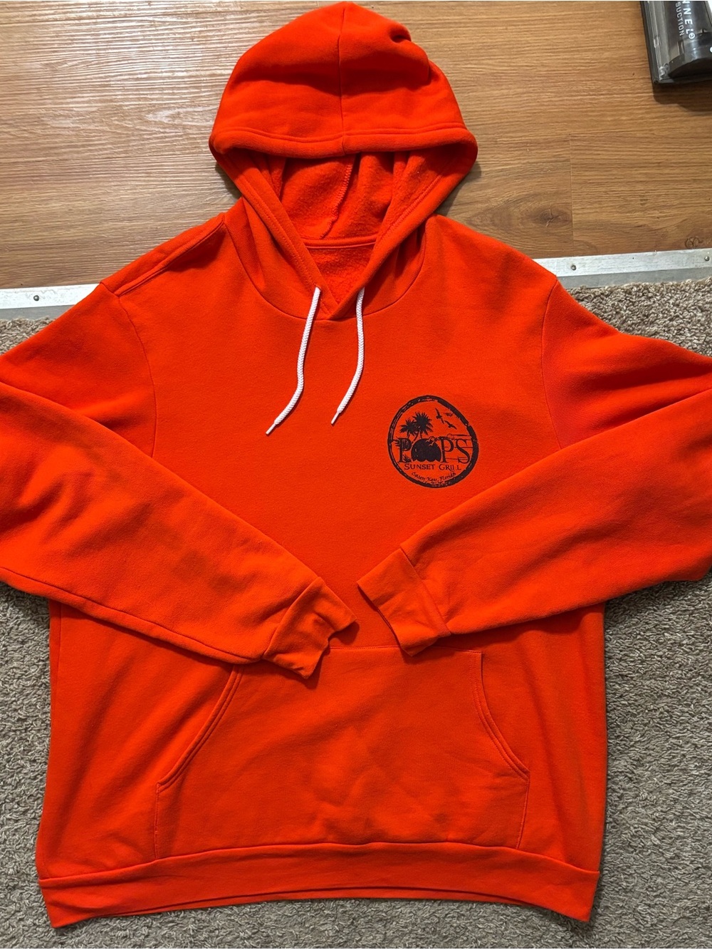 Pops Sunset Grill Men’s 2X Orange Hooded Pullover Souvenir Sweatshirt Like New